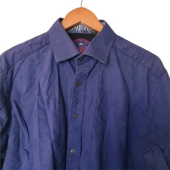 Robert Graham‎ Mens Button Up Shirt 100% Cotton Flip Cuff Blue Plaid L Large - Picture 3 of 11